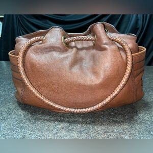 Cole Haan Denney Shoulder Bag Purse Tote Chocolate Brown Leather Woven Pockets